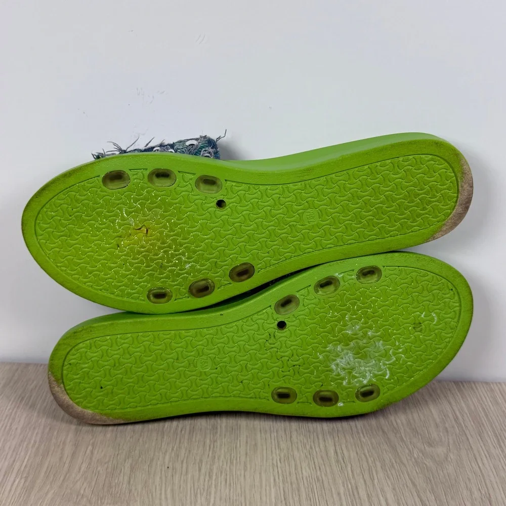 Rouge Helium Women Lime Green Studded Distressed Denim Checkered Slides Size 7.5